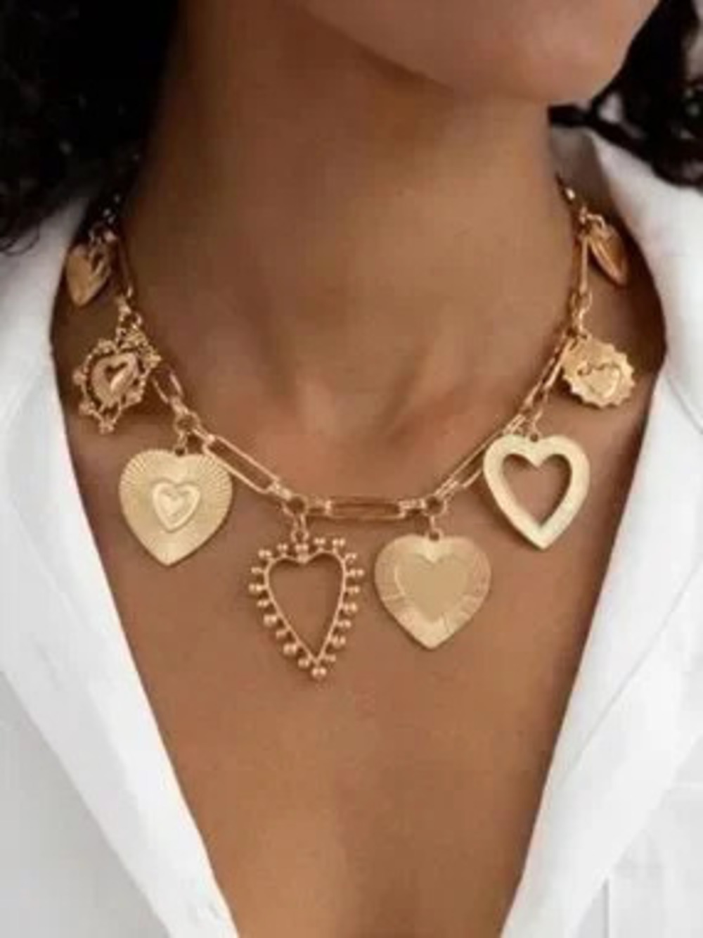 Anthropologie Gold Heart Charm Link Necklace